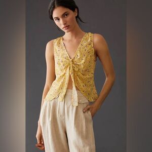 Favorite Daughter Gwen Tie Front Sleeveless Silk Blouse in Praire Floral Yellow